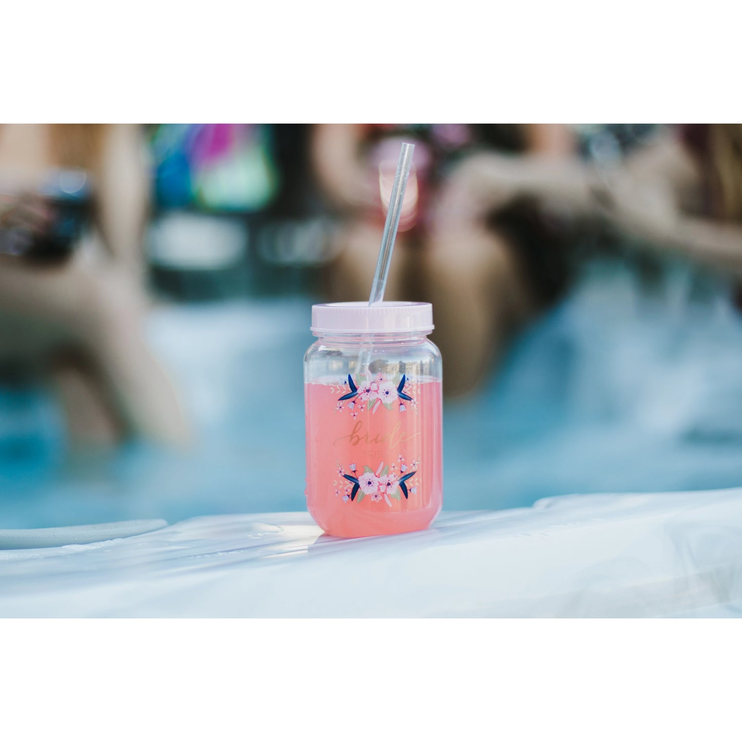 Bridal Plastic Mason Jar with Straw