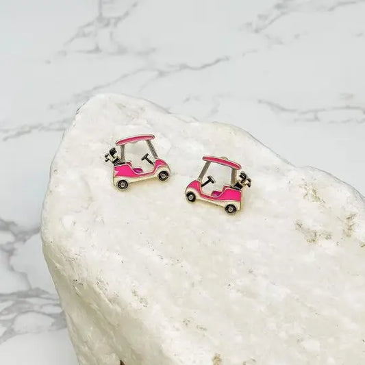 Pink Golf Cart Signature Enamel Stud Earrings