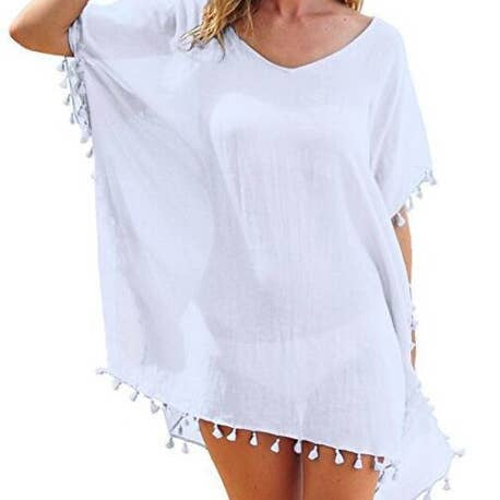 Fringe Trim Bathing Suit Cover Up Dress