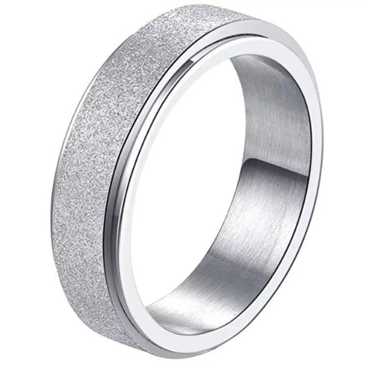 Silver Stainless Steel Glitter Spinner Anxiety Ring