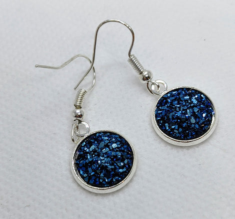 Sapphire Druzy Dangle Earrings